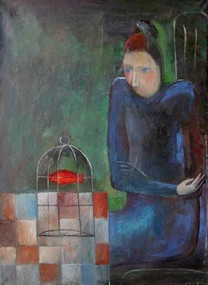 Œuvre contemporaine nommée « Femme au poisson rouge », Réalisée par IRINA RAKOVA
