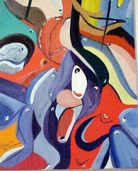 Œuvre contemporaine nommée « Dauphins  (Cubisme) », Réalisée par ISRADAN