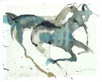 Œuvre contemporaine nommée « centaures bleus 1 », Réalisée par DIDIER GOESSENS