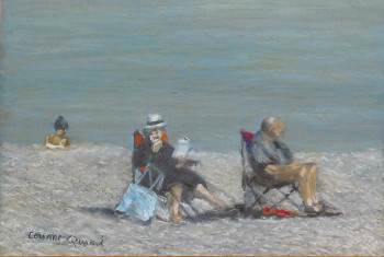 Œuvre contemporaine nommée « Lecture à la plage », Réalisée par CORINNE QUIBEL