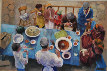 Œuvre contemporaine nommée « le resto sur le marché », Réalisée par PAUL BILLARD