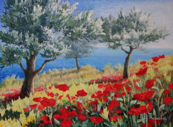 Œuvre contemporaine nommée « " Oliviers,mer, coquelicots" », Réalisée par FLORIANE MAELS