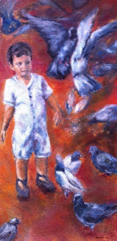 Œuvre contemporaine nommée « les pigeons », Réalisée par ANNAGOL
