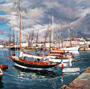 Œuvre contemporaine nommée « Peinture marine de Pen Duick voilier d'exception », Réalisée par HENRI LE GOFF