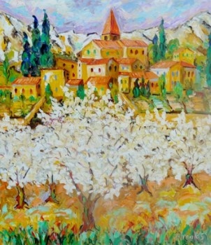 Œuvre contemporaine nommée « Cerisiers en fleurs », Réalisée par BERNARD NICOLAS