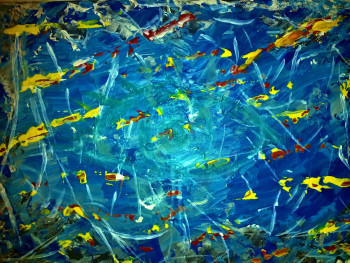 Œuvre contemporaine nommée « abstraction bleu jaune et rouge », Réalisée par JOSEPHINE