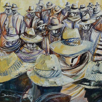 Œuvre contemporaine nommée « les hommes pressés aux chapeaux / anonymous libertad », Réalisée par TIRADO