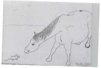 Œuvre contemporaine nommée « cheval + souris », Réalisée par SYLVIE RABATEL