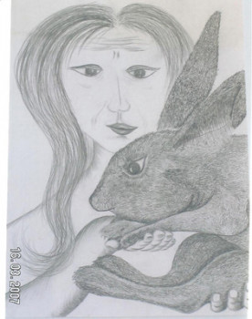 Œuvre contemporaine nommée « la fille au lapin », Réalisée par SYLVIE RABATEL