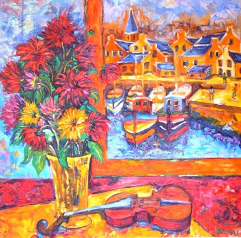 Œuvre contemporaine nommée « Bouquet au violon », Réalisée par BERNARD NICOLAS