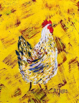 Œuvre contemporaine nommée « LA POULE JAUNE », Réalisée par MARIE-FRANCE BUSSET