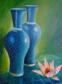 Œuvre contemporaine nommée « Les deux jarres et le lotus », Réalisée par SANCELME