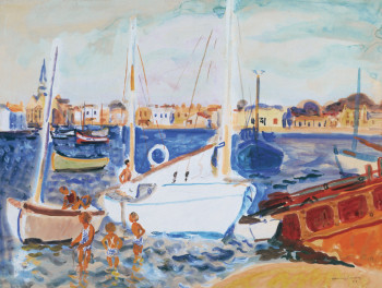 Œuvre contemporaine nommée « 00131 - Baignade au port de Saint Gilles », Réalisée par HENRY SIMON