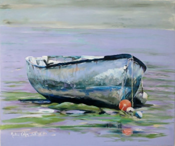 Œuvre contemporaine nommée « la barque à marée basse (Ile de Ré - port de Foix) », Réalisée par MARTINE COLIN
