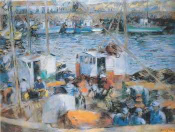 Œuvre contemporaine nommée « 04142 - Pêcheurs sur le quai de Saint Gilles », Réalisée par HENRY SIMON