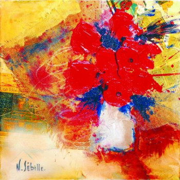 Œuvre contemporaine nommée « le bouquet flamboyant », Réalisée par NICOLE SEBILLE