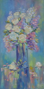 Œuvre contemporaine nommée « Bouquet de roses et lilas », Réalisée par LIUBOV
