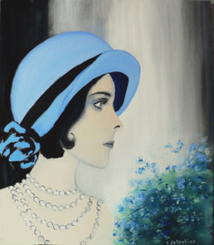 Œuvre contemporaine nommée « la dame au chapeau bleu », Réalisée par FRANçOISE DELEGLISE