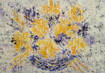 Œuvre contemporaine nommée « Bouquet jaune et bleu », Réalisée par TANIA BERNARD-SCHUGALTE
