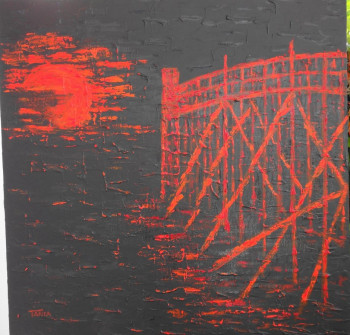 Œuvre contemporaine nommée « Pêcherie soleil rouge », Réalisée par TANIA BERNARD-SCHUGALTE