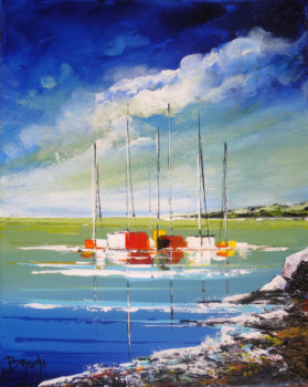 Œuvre contemporaine nommée « Tableau peinture : Les bateaux (14) », Réalisée par BRUNI