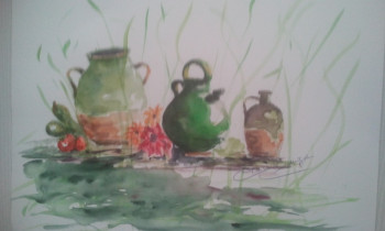 Œuvre contemporaine nommée « poterie en vert ... », Réalisée par CLAIRE BAUZET