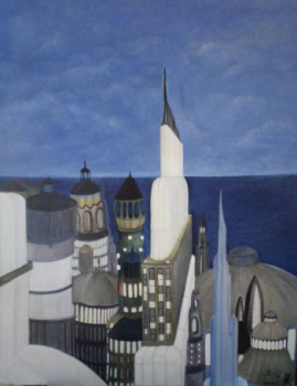 Œuvre contemporaine nommée « La ville bleue », Réalisée par JEANNINE LIBON