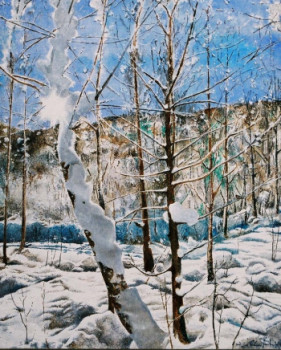 Œuvre contemporaine nommée « Le Bouvreuil sous la neige », Réalisée par JEAN-LUC CELCE
