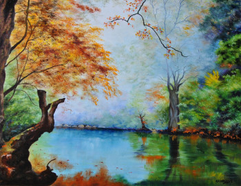 Œuvre contemporaine nommée « La rivière à l' automne », Réalisée par ANDRé GILLOUAYE