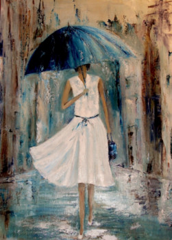 Œuvre contemporaine nommée « Sous le parapluie bleu », Réalisée par CATHERINE VALETTE
