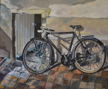 Œuvre contemporaine nommée « Le vélo noir », Réalisée par SYLVAIN RASPILAIRE