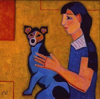 Œuvre contemporaine nommée « Femme au chien », Réalisée par FRANCE WAGNER