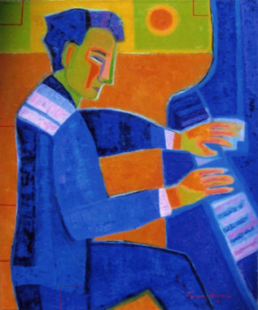 Œuvre contemporaine nommée « Le pianiste en bleu », Réalisée par FRANCE WAGNER