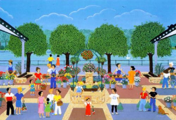Œuvre contemporaine nommée « Andresy, le marché aux fleurs », Réalisée par MARTINE CLOUET