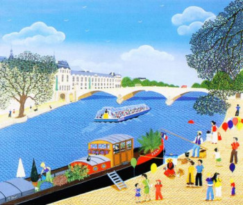 Œuvre contemporaine nommée « Paris, Pont du Carrousel - le rêve du marinier », Réalisée par MARTINE CLOUET