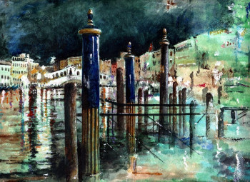 Œuvre contemporaine nommée « Venezia, amarrage nocturne. », Réalisée par JEAN-LUC CELCE