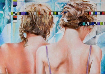 Œuvre contemporaine nommée « deux têtes de femmes, arrière », Réalisée par JEAN-LUC CELCE