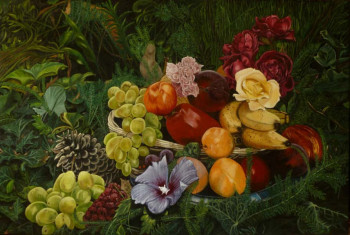 Œuvre contemporaine nommée « FEUILLES, FRUITS ET FLEURS », Réalisée par MICHELINE HANRARD LADOUL MHL.