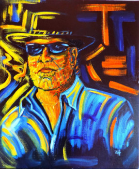 Œuvre contemporaine nommée « Autoportrait aux chapeau et lunettes / Self-portrait with hat and sunglasses / Autoritratto al capello ed occhioli da sole », Réalisée par JEAN-FRANçOIS ZANETTE
