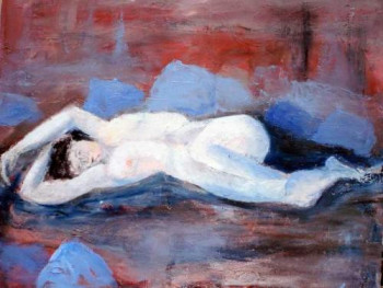 Œuvre contemporaine nommée « Nu aux coussins bleus », Réalisée par GUILLOU