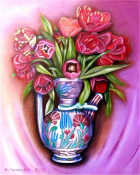Œuvre contemporaine nommée « Le cantaguilli d'IZNIK aux tulipes », Réalisée par ABERNARDO