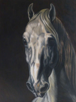 Œuvre contemporaine nommée « CHEVAL BLANC », Réalisée par MICHELINE HANRARD LADOUL MHL.