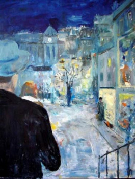 Œuvre contemporaine nommée « Soir de neige sur la ville », Réalisée par GUILLOU