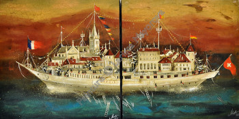 Œuvre contemporaine nommée « Ville sur bateau », Réalisée par LARISSA MAYOROVA