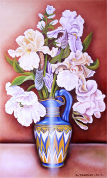 Œuvre contemporaine nommée « Les iris au vase égyptien », Réalisée par ABERNARDO