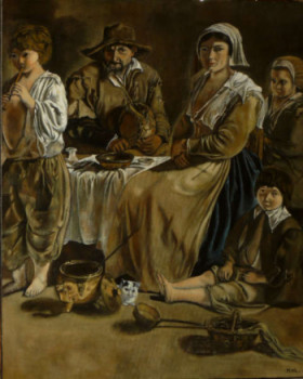 Œuvre contemporaine nommée « FAMILLE PAYSANNE DU XVII siècle d'après LOUIS LE NAIN », Réalisée par MICHELINE HANRARD LADOUL MHL.