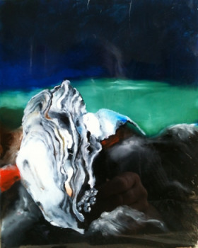 Œuvre contemporaine nommée « Les huîtres à Pors Gwenn - huître sur fondvert/noir », Réalisée par JEAN-MARIE BOULE