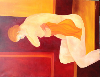 Œuvre contemporaine nommée « la toilette orange », Réalisée par FRANçOISE COEURET