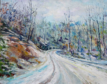 Œuvre contemporaine nommée « Route enneigée en Dordogne », Réalisée par MICHEL HAMELIN