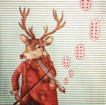 Œuvre contemporaine nommée « Manu le cerf Violonniste », Réalisée par JULQ